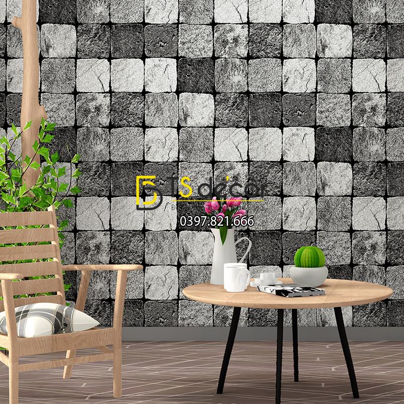 Giay dan tuong tuong da vuong 3D248 mau xam den