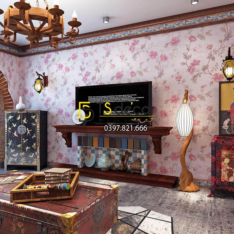 Giấy Dán Tường Hoa Hồng Continental Damascus 3D193 màu hồng trang trí phòng khách