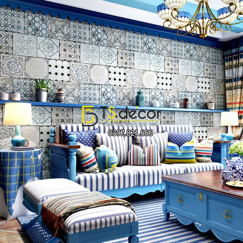Giấy dán tường giả gạch bông 3D303 trang trí phòng khách