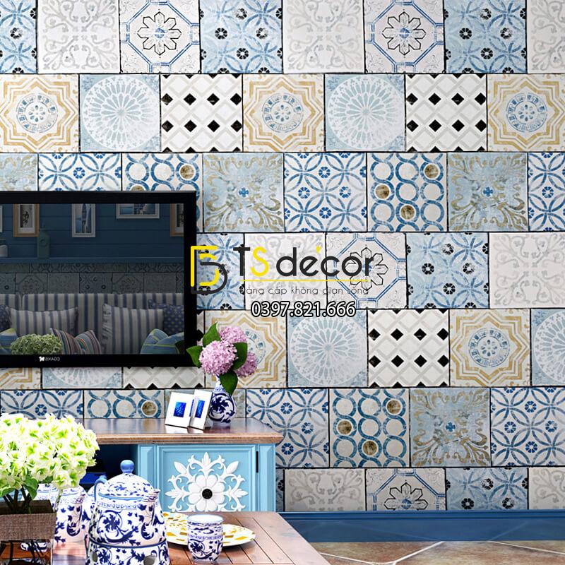 Giấy dán tường giả gạch bông 3D303 trang trí phòng ăn