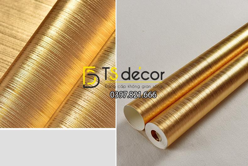 Giấy dán trần vàng óng sang trọng 3D298 vân sọc