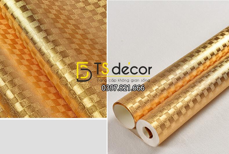 Giấy dán trần vàng óng sang trọng 3D298 vân ô vuông