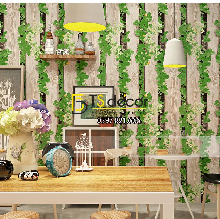 Giấy dán tường 3D Hoa dây leo cuốn gỗ 3D085