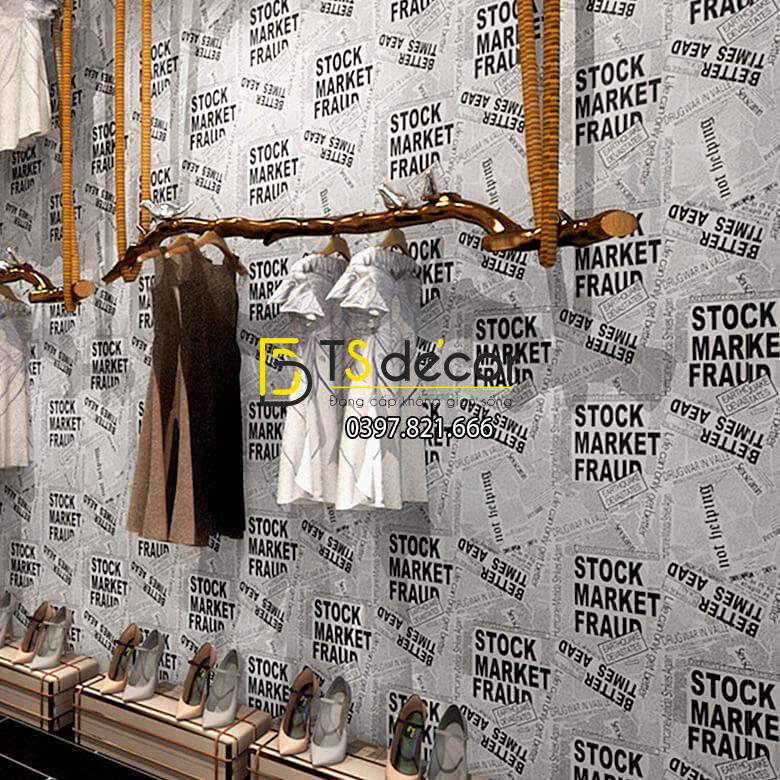 Giấy dán tường giả báo trắng đen cho shop thời trang 3D293