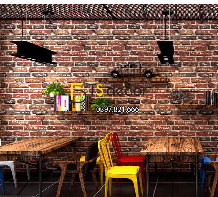 Giấy dán tường giả gạch có chữ 3D287 trang trí quán ăn
