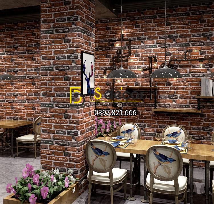 Giấy dán tường giả gạch có chữ 3D287 trang trí quán ăn