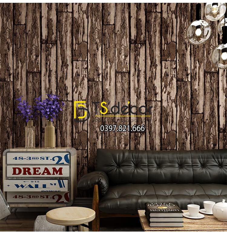 Giấy dán tường giả gỗ rêu phong mộc mạc 3D289 màu nâu