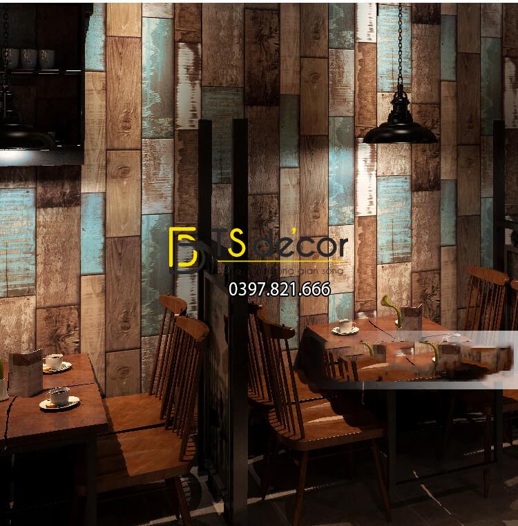 Giấy dán tường giả gỗ ván cổ vintage 3D290 dán quán cafe