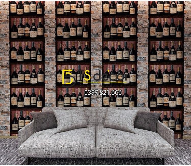 Giấy dán tường giả hầm rượu tây 3D310 trang trí phòng khách