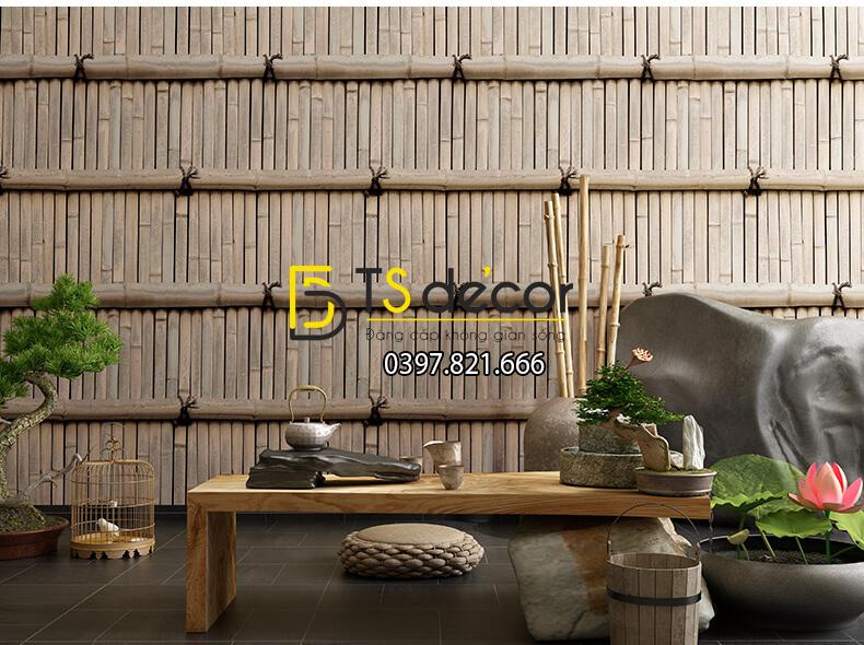 Giấy dán tường giả tường tre xưa 3D266 màu xám