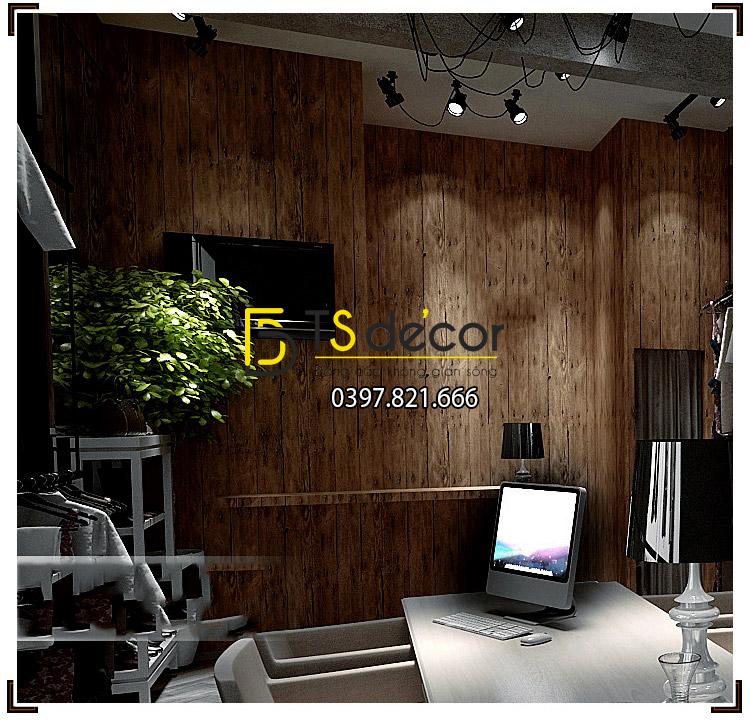 Giấy dán tường giả vân gỗ cổ 3D087 trang trí phòng làm việc