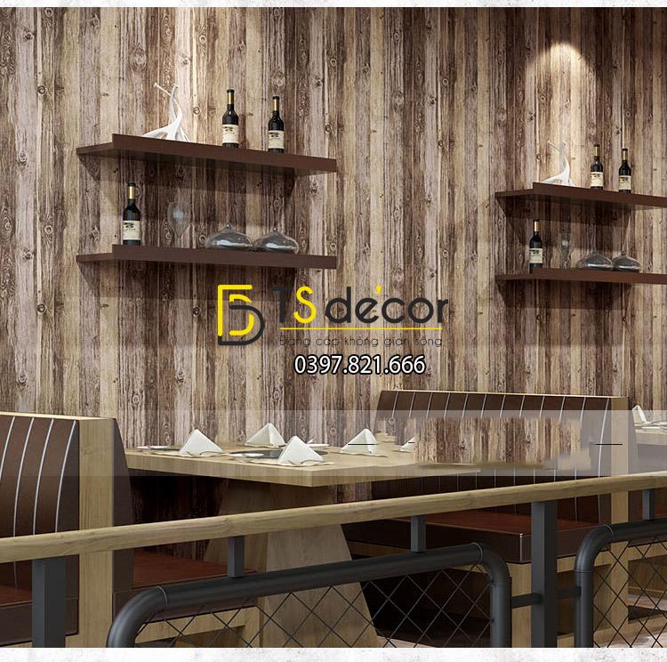 Giấy dán tường giả vân gỗ cổ 3D087 màu sáng trang trí quán rượu