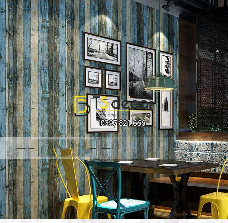 Giấy dán tường giả vân gỗ cổ 3D087 màu xanh