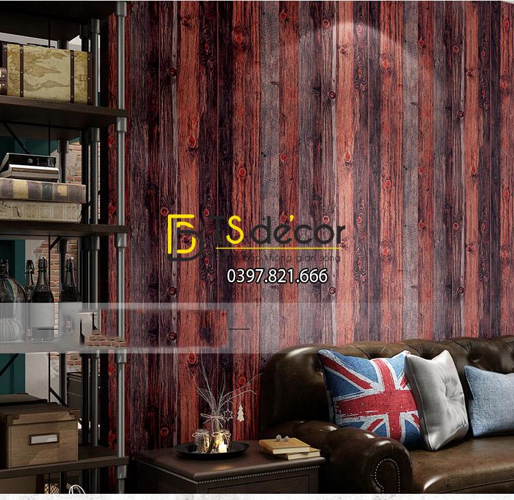 Giấy dán tường giả vân gỗ cổ 3D087 màu nâu đỏ