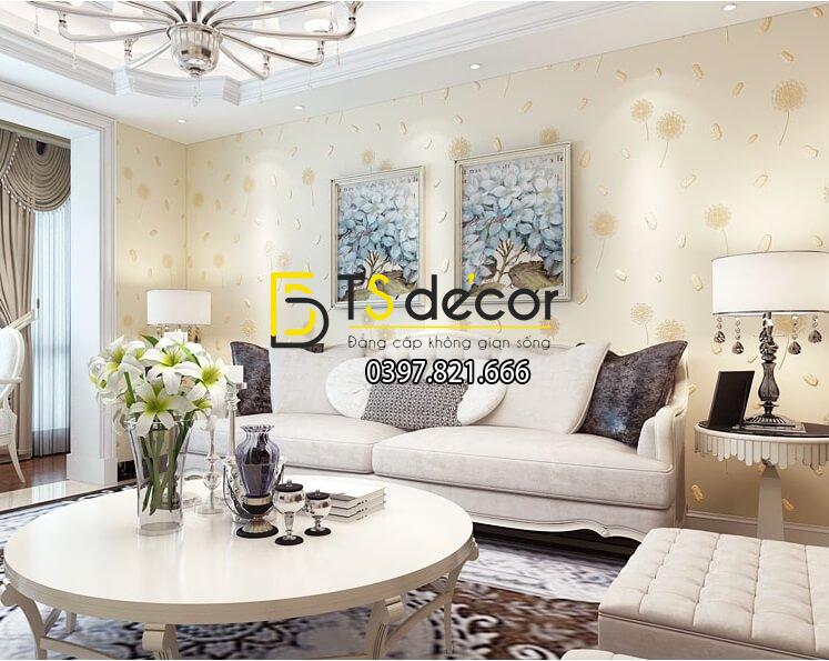 Giấy dán tường hoa bồ công anh và lông chim 3D285 màu be phòng khách