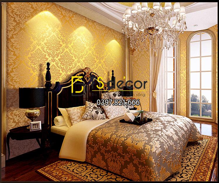 Giấy dán tường hoa châu âu cổ điển 3D273 màu vàng