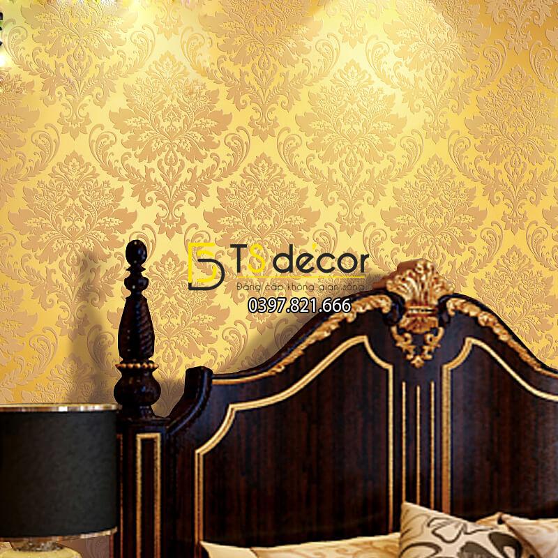 Giấy dán tường hoa châu âu cổ điển 3D273 màu vàng
