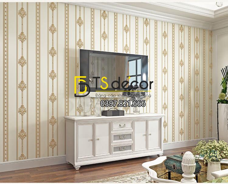 Giấy dán tường hoa châu âu sang trọng 3D288 màu be phòng khách