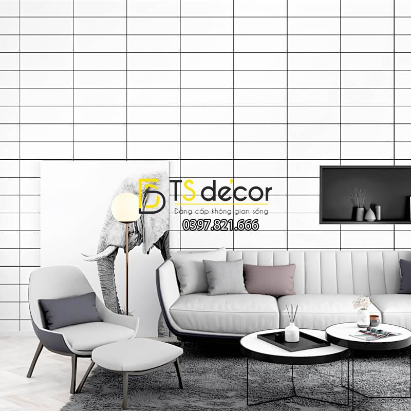 Giấy dán tường hình chữ nhật trắng đen hiện đại 3D292 phòng khách