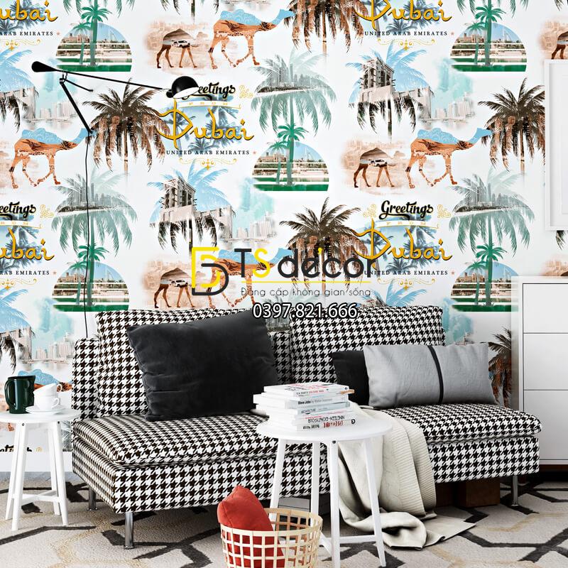 Giấy dán tường họa tiết Dubai sa mạc 3D260 dán phòng khách