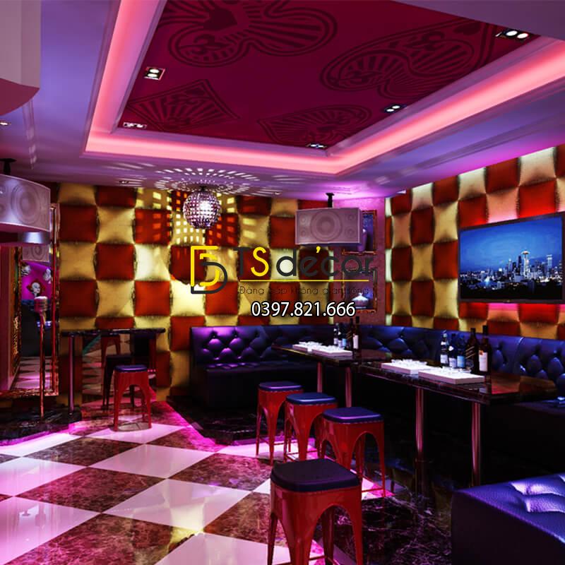 Giấy dán tường karaoke caro ô vuông lồi 3D271 màu đỏ