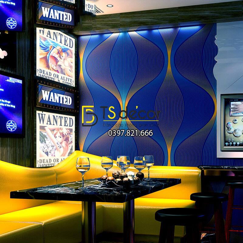 Giấy dán tường karaoke lượn sóng 3D270 màu xanh