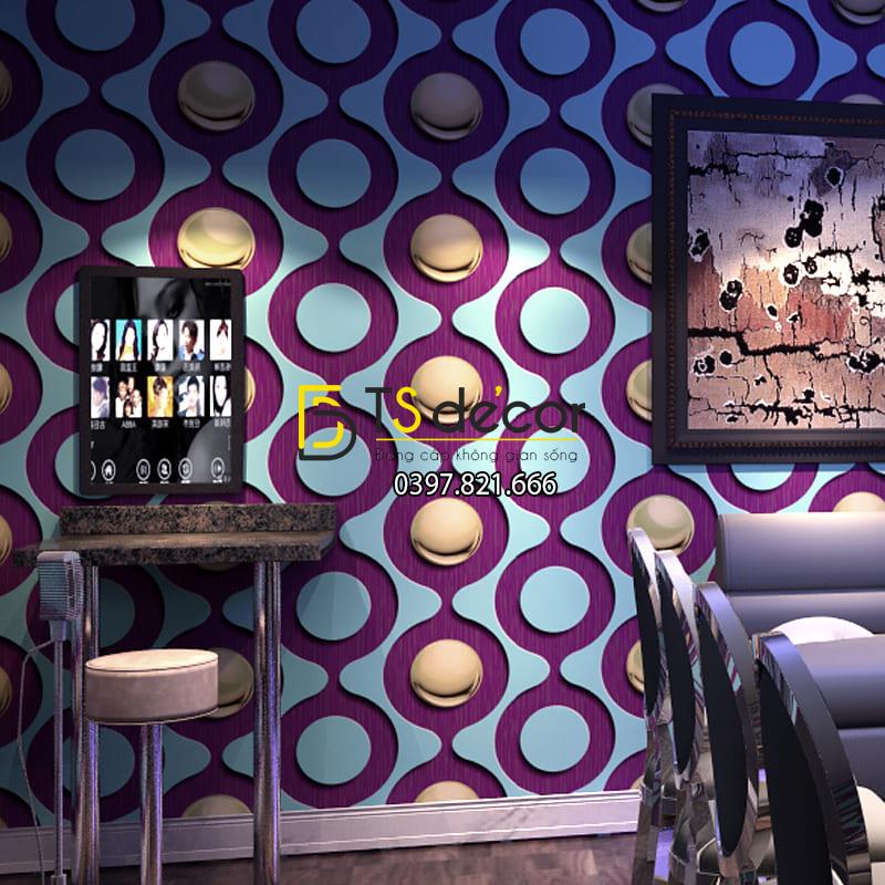 Giấy dán tường karaoke mắt xích tròn màu tím 3D309