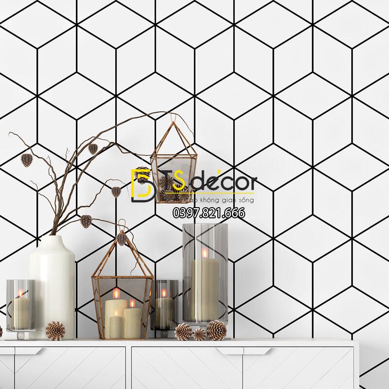 Giấy dán tường khôi vuông đen trắng 3D256