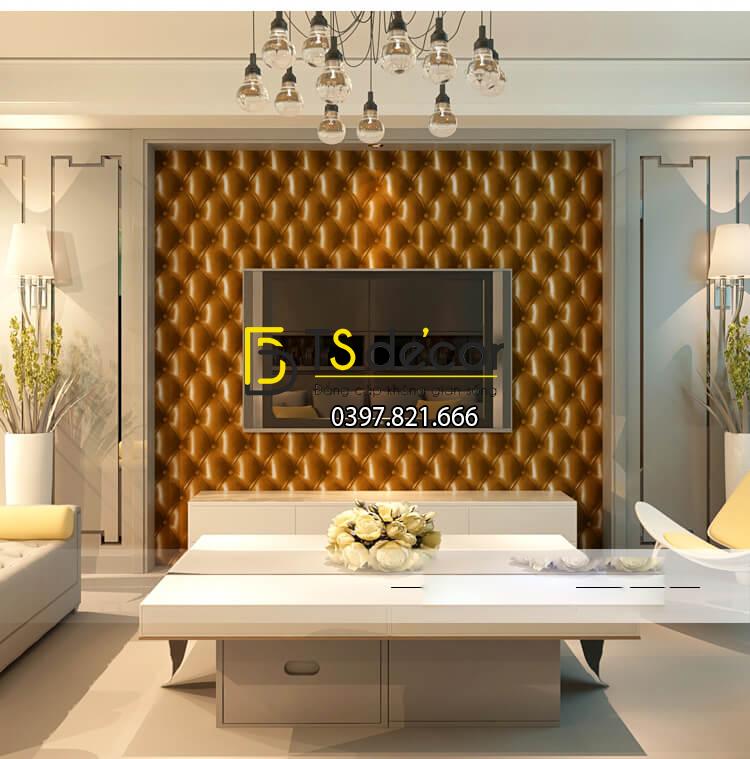 Giấy dán tường kiểu bọc da sofa Chesterfield 3D284 màu nâu vàng