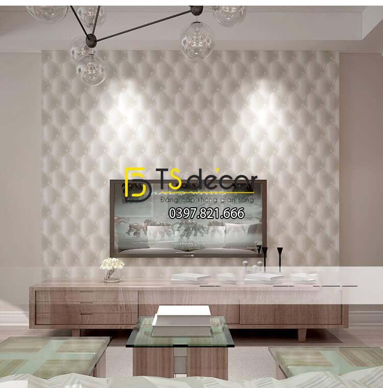 Giấy dán tường kiểu bọc da sofa Chesterfield 3D284 màu trắng