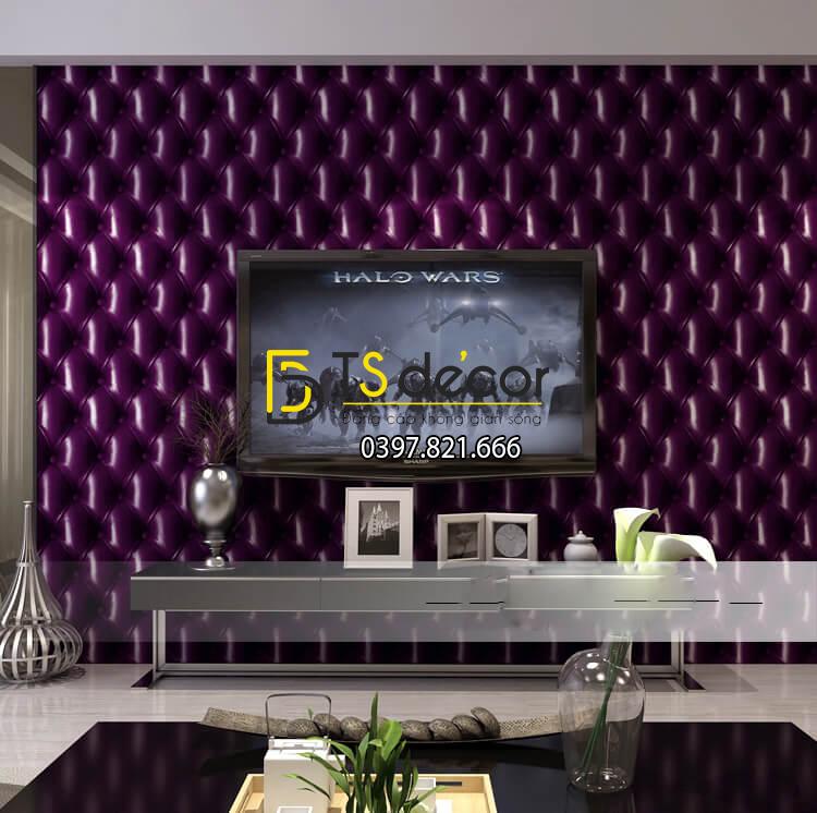 Giấy dán tường kiểu bọc da sofa Chesterfield 3D284 màu tím