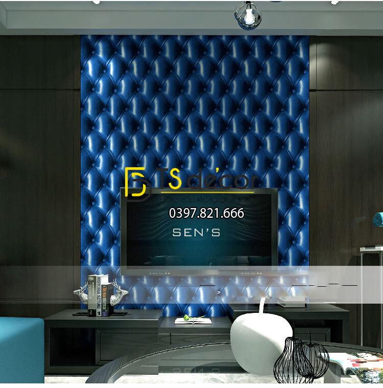 Giấy dán tường kiểu bọc da sofa Chesterfield 3D284 màu xanh