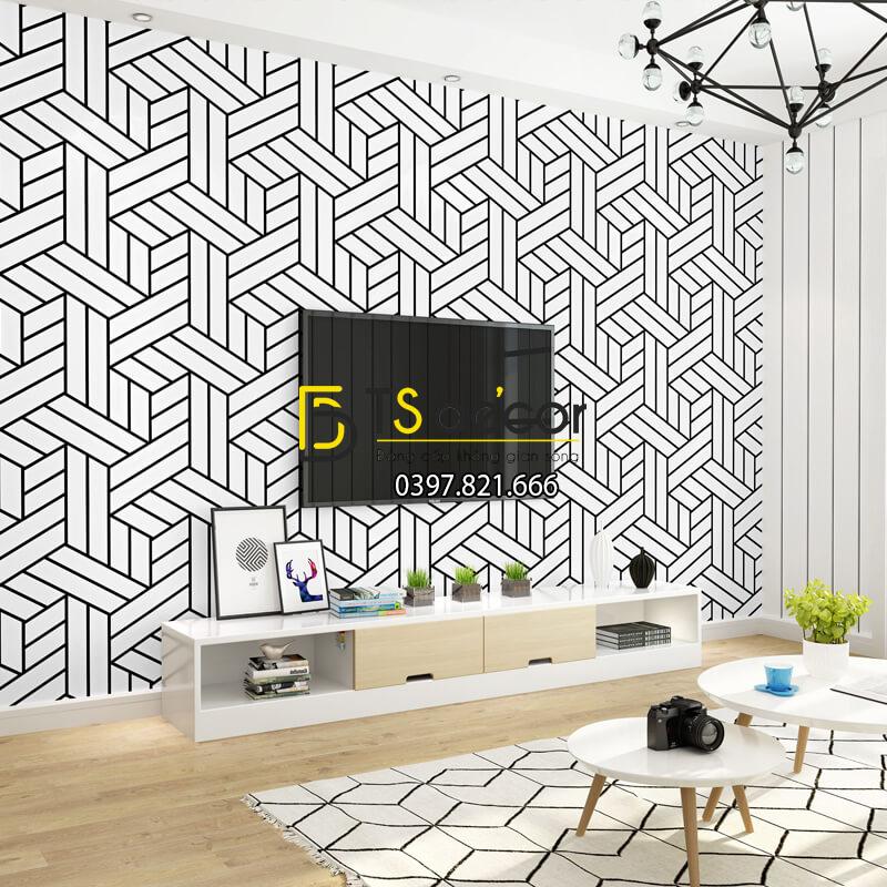 Giấy dán tường kẻ sọc đen trắng đan chéo 3D257 dán phòng khách