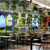 Giấy dán tường lá cây trên nền gỗ mục 3D311 quán trà sữa Giấy dán tường lá cây trên nền gỗ mục 3D311 quán trà sữa