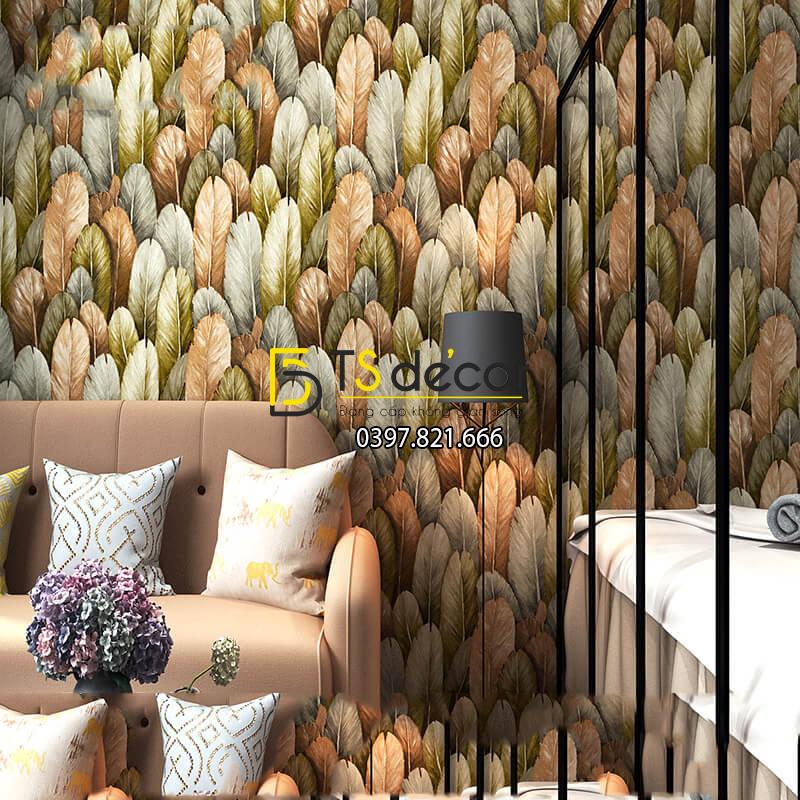 Giấy dán tường lông vũ 3D264 màu lam nhạt