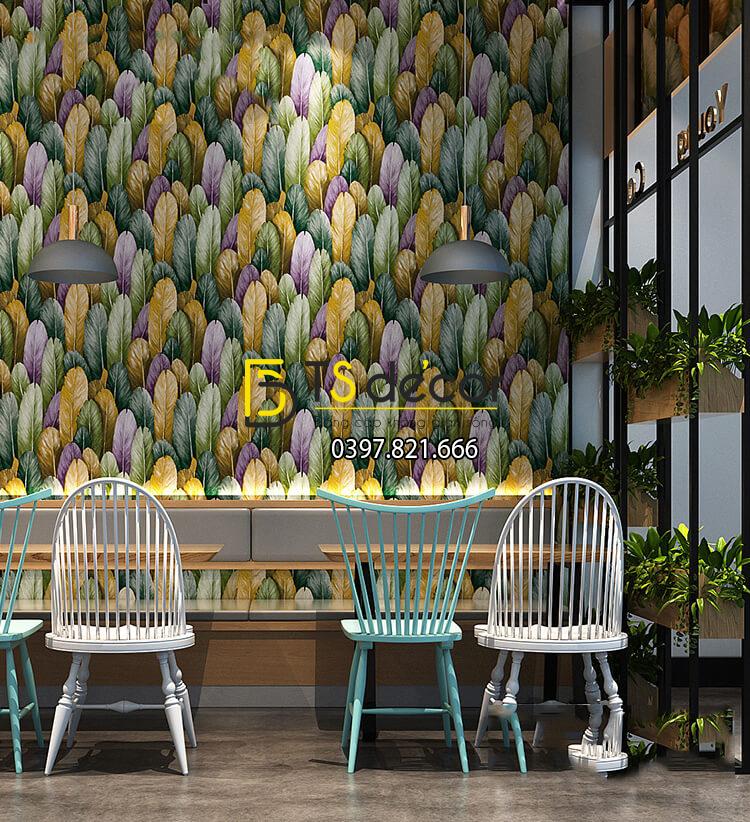 Giấy dán tường lông vũ 3D264 màu xanh