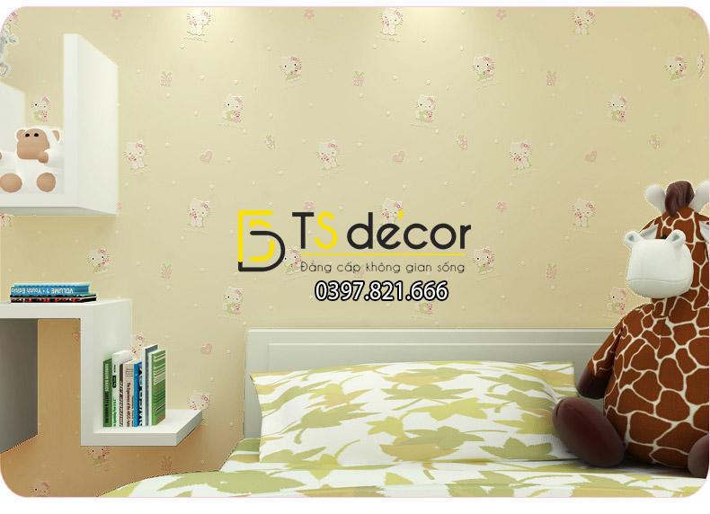 Giấy Dán Tường Mèo Hello Kitty màu vàng