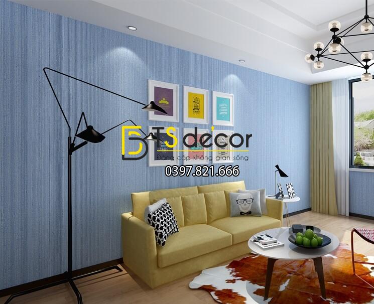 Giấy dán tường một màu giả vải 3D281 màu xanh dương nhạt