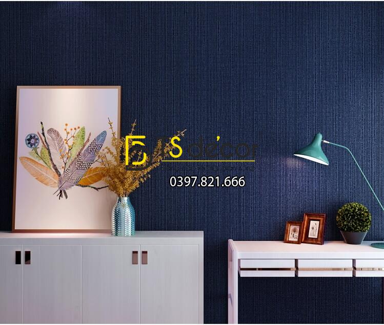 Giấy dán tường một màu giả vải 3D281 màu xanh dương đậm