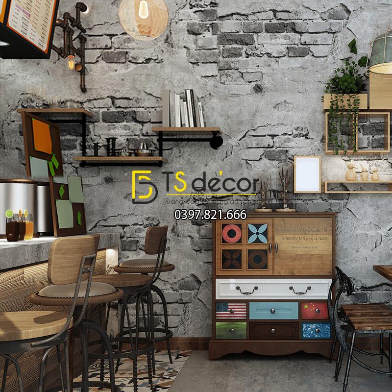 Giấy dán tường quán cafe tường gạch cổ 3D109 màu xám