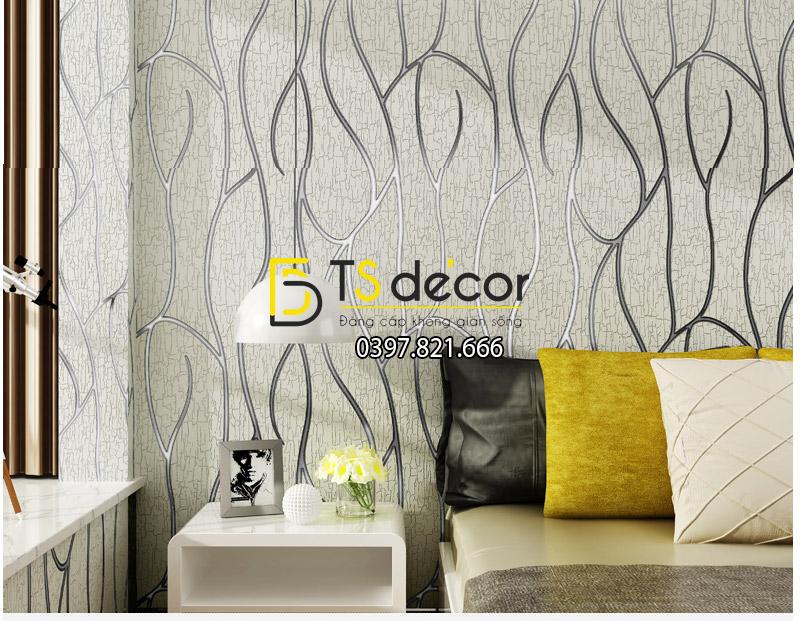 Giấy Dán Tường Sọc Da Dê Cashmere 3D041 màu xám trang trí phòng ngủ