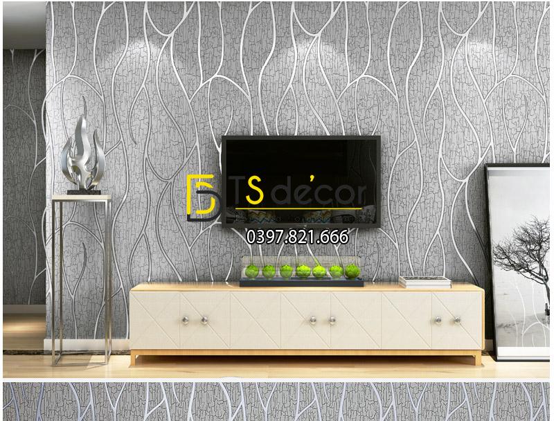 Phòng khách sang trọng với Giấy Dán Tường Sọc Da Dê Cashmere 3D041