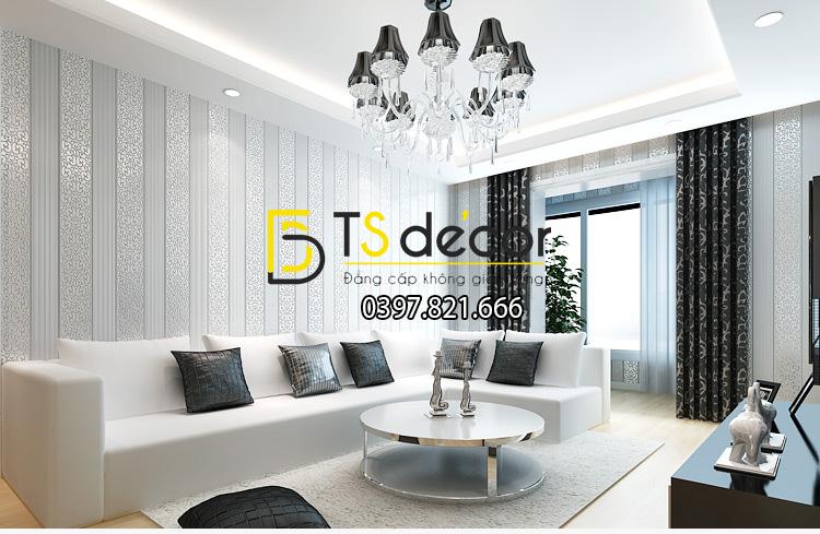 Giấy dán tường sọc dọc kèm hoa văn dập nổi 3D101 màu bạc xám 603