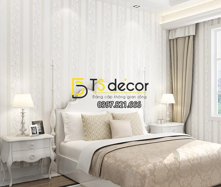 Giấy dán tường sọc dọc phối dây leo 3D084 trang trí phòng ngủ