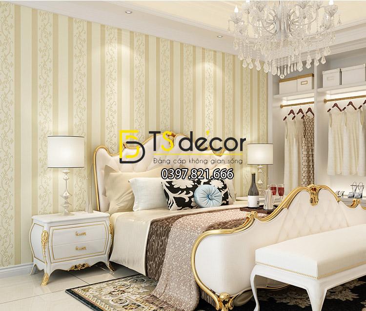 Giấy dán tường sọc dọc phối dây leo 3D084 trang trí phòng ngủ