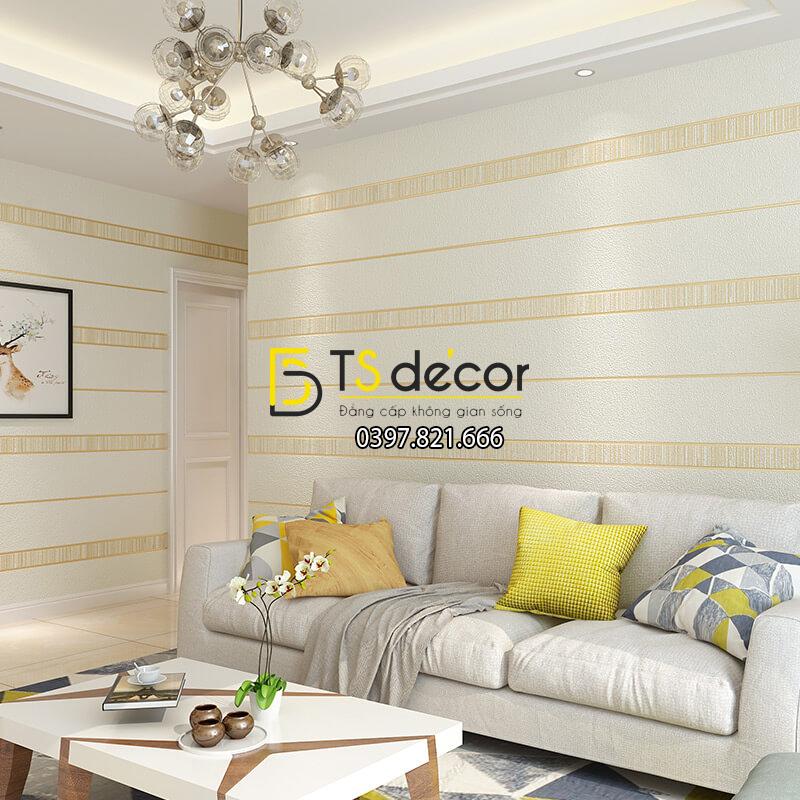 Giấy dán tường sọc ngang hiện đại 3D272 màu trắng