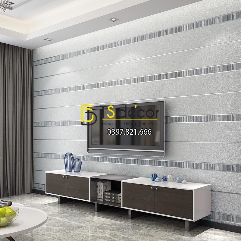 Giấy dán tường sọc ngang hiện đại 3D272 màu xám bạc