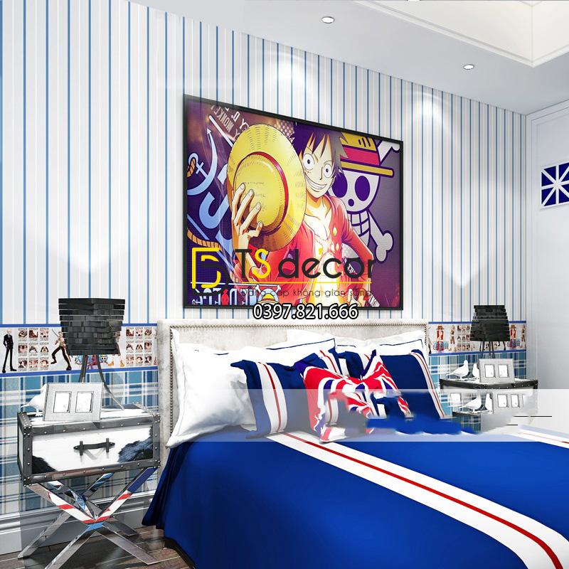 Giấy dán tường phòng trẻ em sọc trắng ánh kim 3d107