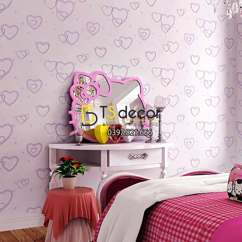 Giấy dán tường trái tim lãng mạn 3D286 màu tím phòng ngủ