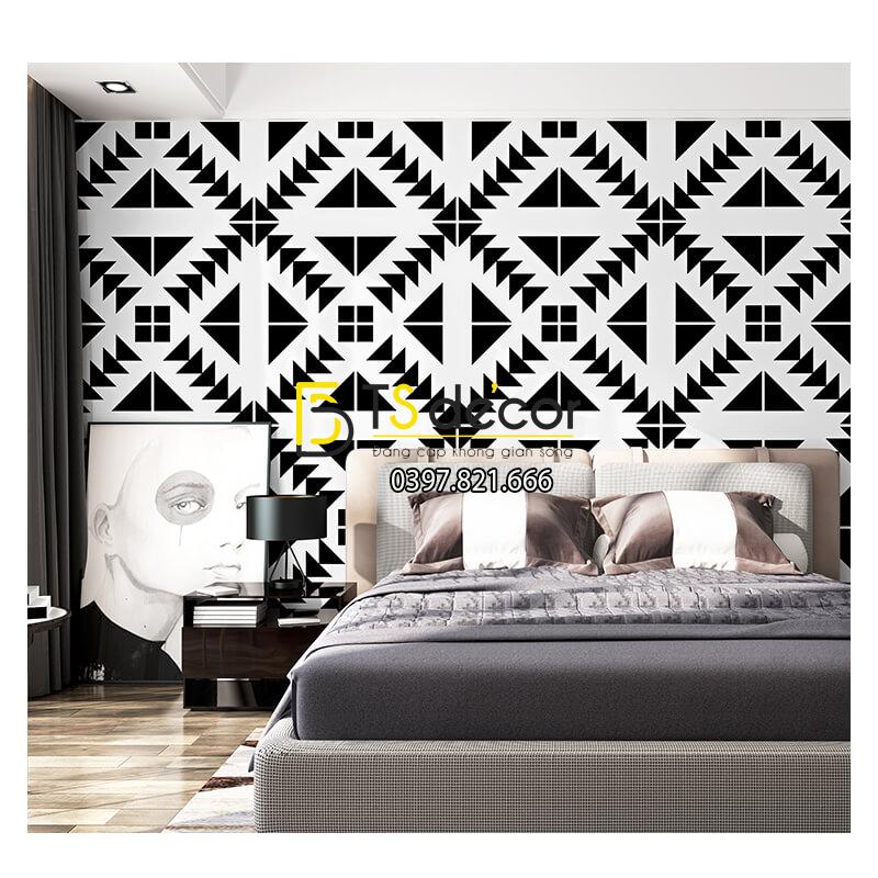 Giấy dán tường trắng đen đối xứng 3D255 phong ngu